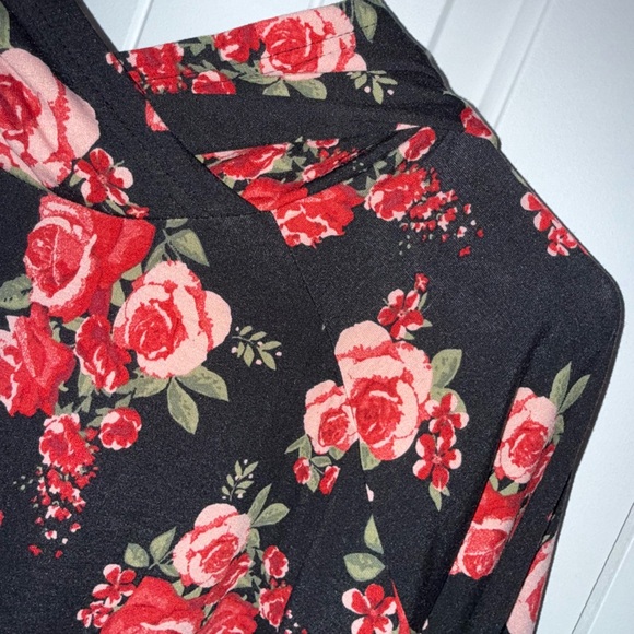 LuLaRoe Amber Black Top with Red Floral Pattern - Picture 3 of 4